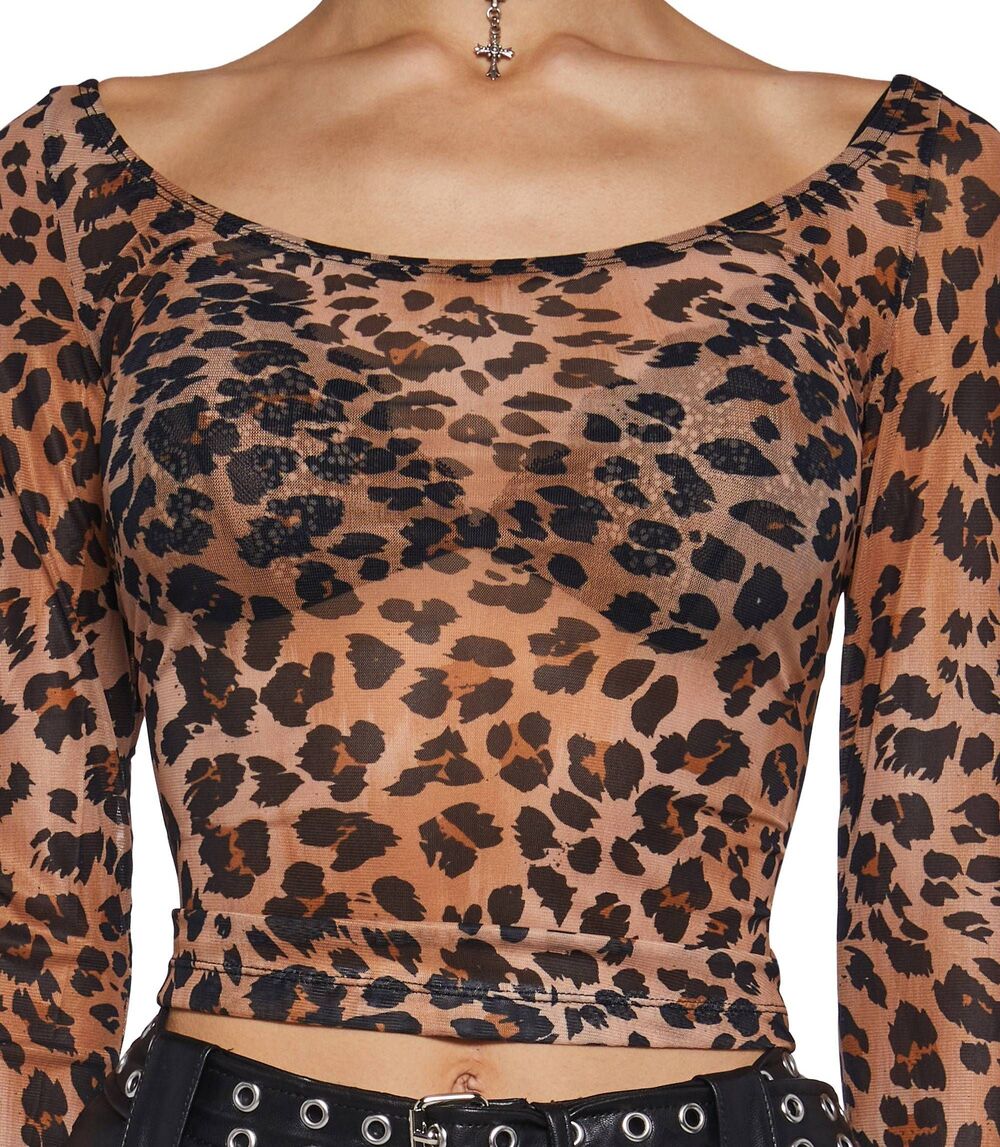 Current Mood Sheer Mesh Leopard Print Top